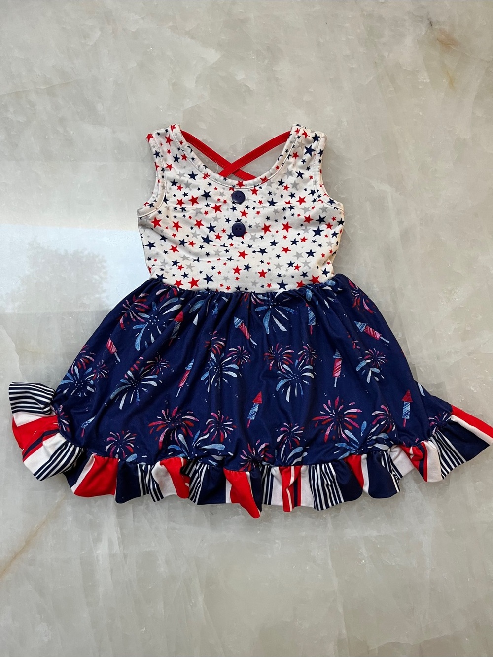 cheeky plum White & Red Star and Firework Ruffle Dress